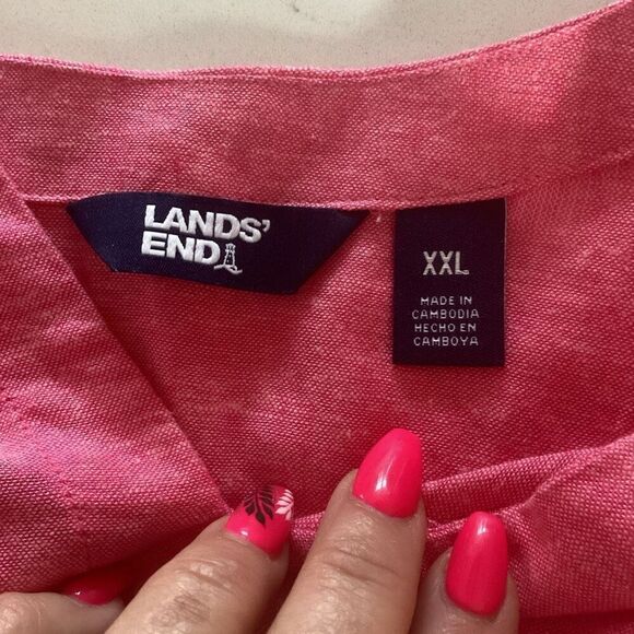 Lands End Linen Blend Top Tunic Sz 1X 3/4 Sleeve Pockets Notch Neck Red - Picture 7 of 11